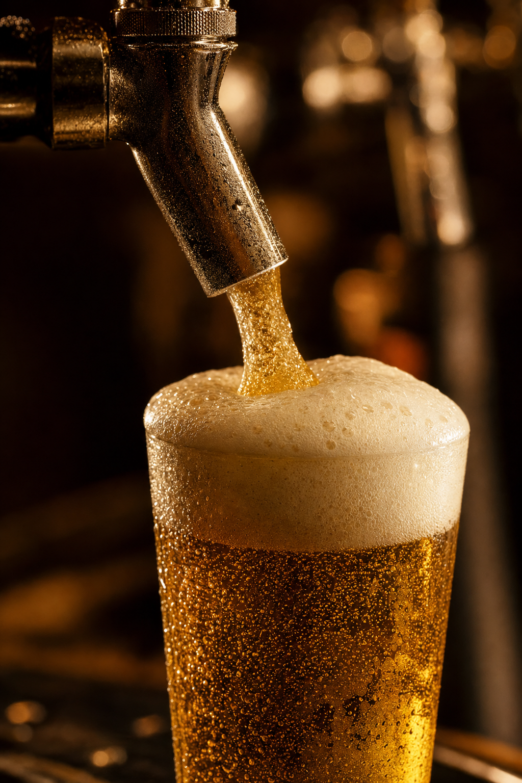 Fresh draft beer being poured from the tap